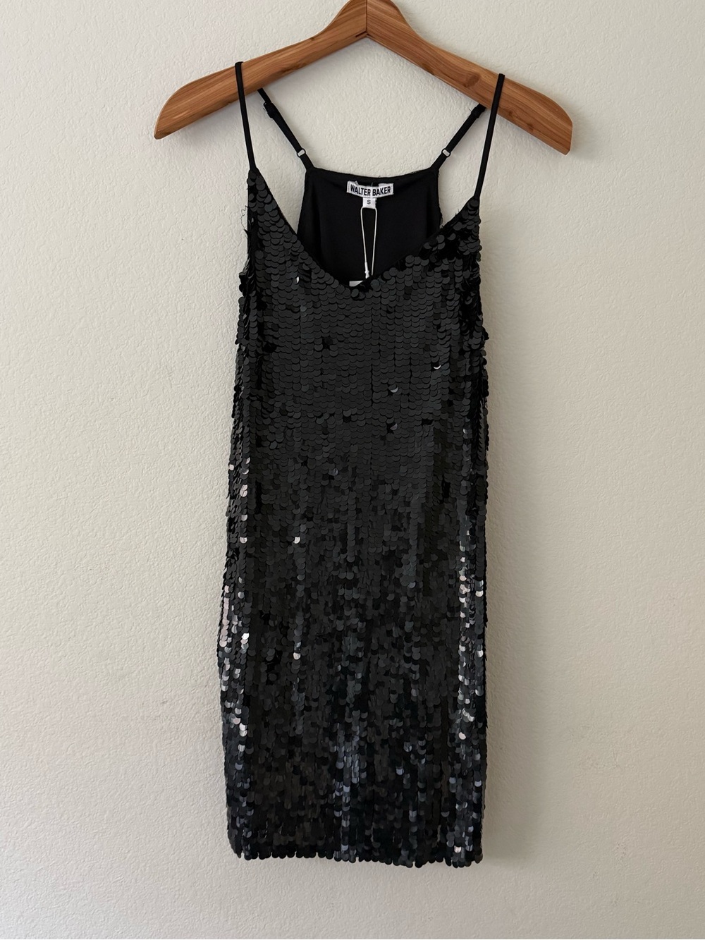 Walter Baker Black Sequin Slip Mini Dress, Size S